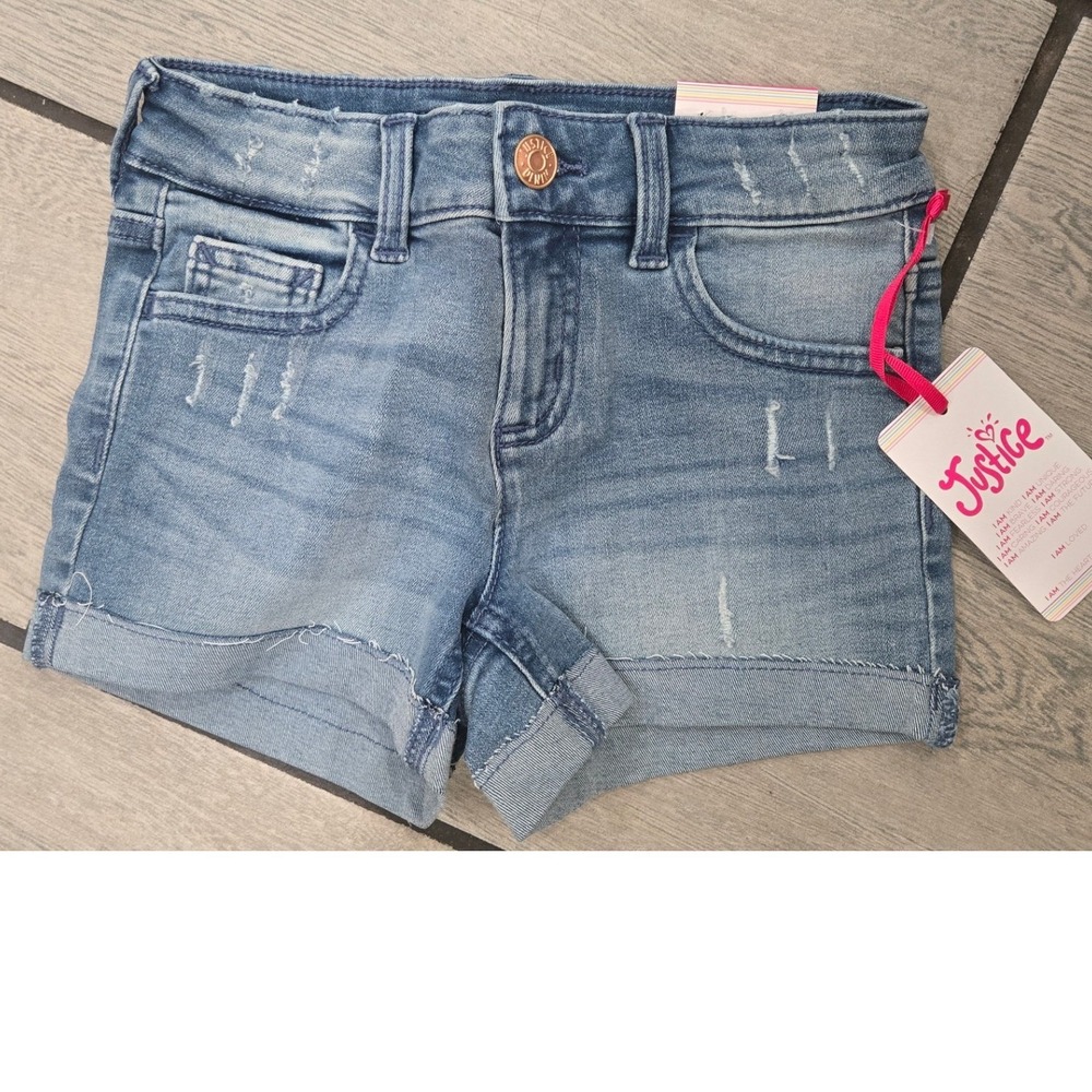 Justice Girls Distressed Classic Denim Shorts Medium Wash Blue Size 10 Slim NWT